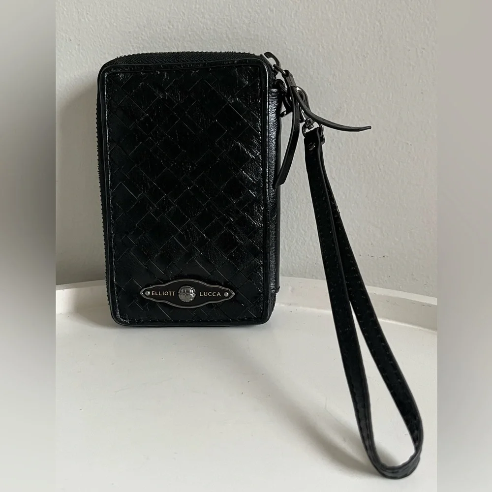 Elliot Lucca Black Woven Wristlet Wallet Money Cards Holder Clutch - Picture 2 of 12